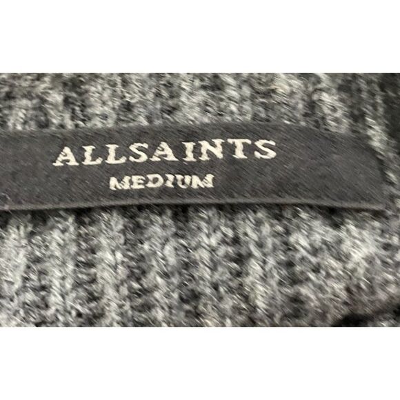 AllSaints Sura Tie Neck Open Shoulder Wool Blend Dark Grey Sweater Medium - Picture 5 of 6